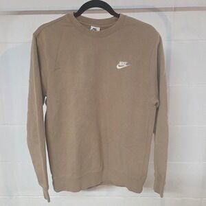 Nike Sportswear Club Fleece Crewneck Sweatshirt Khaki Tan Mens Small BV2662-247